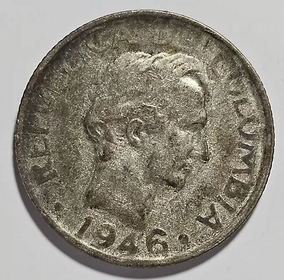1946 Colombia 20 Centavos 50% Silver Coin (FB1-117) • $0.25