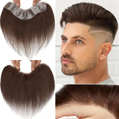 Thin Skin PU Front Mens Frontal Real Human Hair Piece For Forehead Hair Loss • $39.89