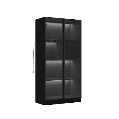 Display Cabinet 2 Glass Door 4 Shelf Cupboard Sideboard Cup Rack Dimmable Light • $309.99