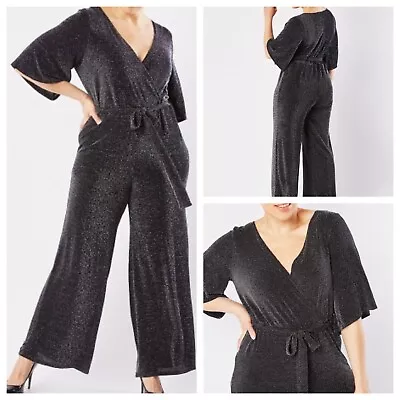 £16.99 • Buy Ladies Black Silver Jumpsuit Size 20 IN THE STYLE Sparkle Stretch Belt NEW NWOT