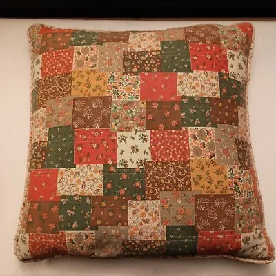 Vintage Throw Pillow Patch-Pattern Green Gold Red Floral Cottage Granny Core  • $19.95