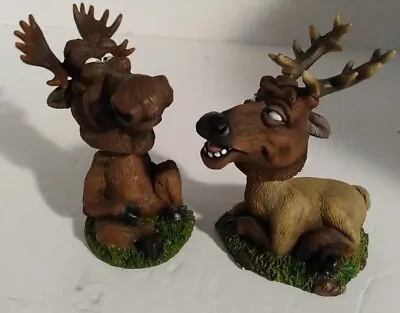 Pair Of Two Bobbleheads Elk By Swibco 3.5  Tall 2.5  Long A Conversation Starter • $12.80