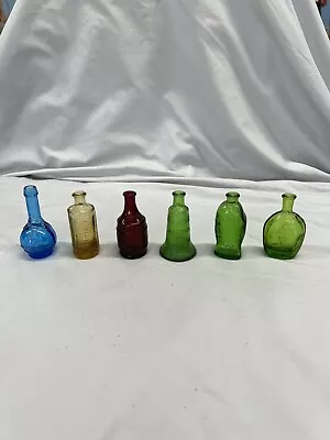 Vintage Wheaton Glass Mini Bottles Lot Of 6 Bottles 3  Mixed Colors • $35