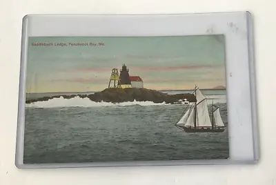 Vintage Postcard Saddleback Ledge Penobscot Bay Vinalhaven Maine Me Lighthouse • $5