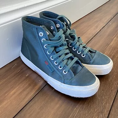 Superga X Alexa Chung High Top Green Moss Satin Sneakers Size 3.5UK • $50