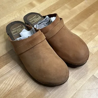 Brown Leather Wooden Clogs • $45