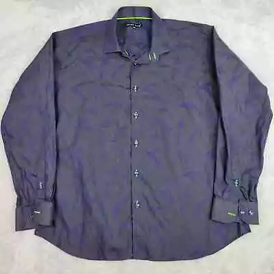 Jared Lang Shirt Men XXL Blue Camo Button Up Dress Oxford Club Party Adult 2XL • $9.99