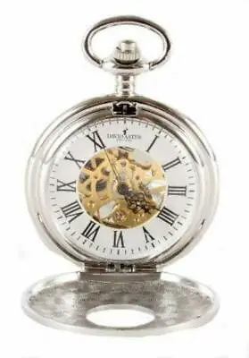 David Aster Silver Patterned Half Hunter Mechanical Pocket Watch – LR648 • £49.99