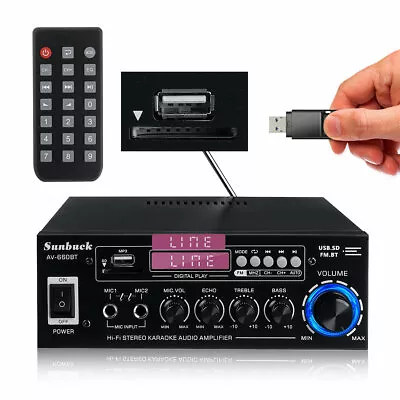 2000W Digital 2Mic 2CH Bluetooth Stereo HIFI USB Car/ Home Audio Power Amplifier • £51