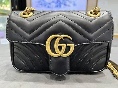$2500 • Buy GUCCI GG Marmont Matelassé Mini Bag Black Leather