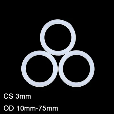 White Silicon Rubber O-Ring Seals Washer Food Grade OD 10-75mm Cross Section 3mm • £1.68