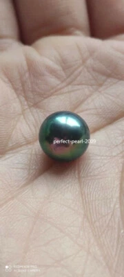 $60 • Buy Stunning AAA 11-11.5mm Tahitian Round Black Green Loose Pearl Pearl Undrilled