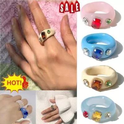 Jewelry Party Acrylic RZOin Ring Women's Vintage Retro Rings One Size AccKJ • $9.35