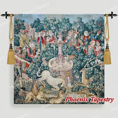 LARGE Hunt Of The Unicorn Medieval Art Tapestry Wall Hanging Cotton 55 X54  US • $139.99