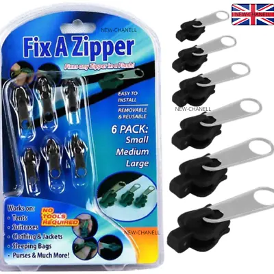 6PCS Fix A Zipper Zip Slider Puller Rescue Instant Repair Replacement Durable UK • £5.99