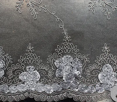 Mesh Floral Cording WHITE Fabric / 52  W / Sold By The Yard • $12.25