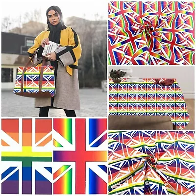 Rainbow Union Jack Fabric Cotton Canvas Pride Multicolour Celebrate Material • £2.75