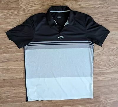 OAKLEY Black & White Polo Shirt Men L (23  Pit To Pit  29  Length) FREE SHIPPING • $9.95