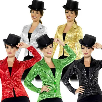 Sequin Tailcoat Ladies Fancy Dress Cabaret Carnival Circus Adults Costume Jacket • £22.99