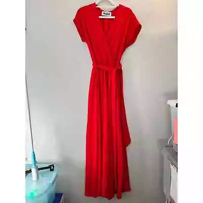Meghan Los Angeles Size Medium Red Jasmine Wrap V-Neck Cap Sleeve Long Dress • $68