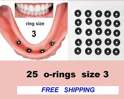 $23.90 • Buy 25 + 3 *   Rubber O-rings Size 3  -  For  Mini Dental Implants  Comp. 0351