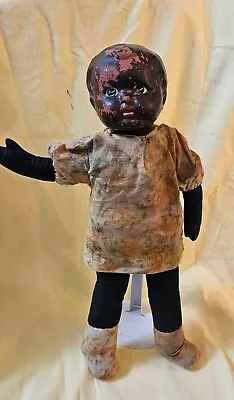 Vintage 1930-40's  AFRICAN AMERICAN GIRL DOLL  15  Composite Head & Muslin Cloth • $57.17