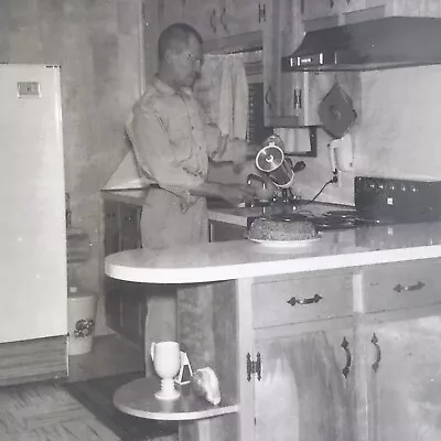 Vintage Black And White Photo Man Pouring Coffee Cup Kitchen Counter Cabinets • $6.69