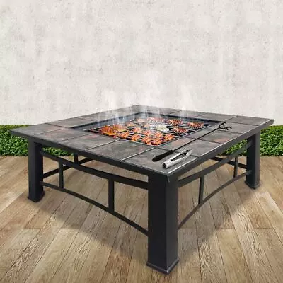 Outdoor Fire Pit BBQ Grill Smoker Table Patio Fireplace Heater Ceramic Tiles • $219.95