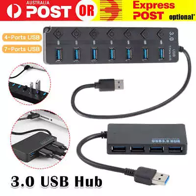 PC/AC Cable Adapter 4/7 Ports USB 3.0 HUB Powered +High Speed Splitter Extender • $21.75