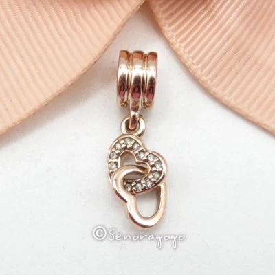 $56 • Buy Genuine PANDORA Rose Gold INTERLOCKING HEARTS Dangle Charm- 781242CZ ALE R