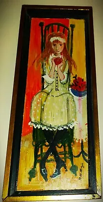 ROBB MCKENZIE Girl With Apples Original SIGNED Mid-Century Oil Masonite Framed • $295