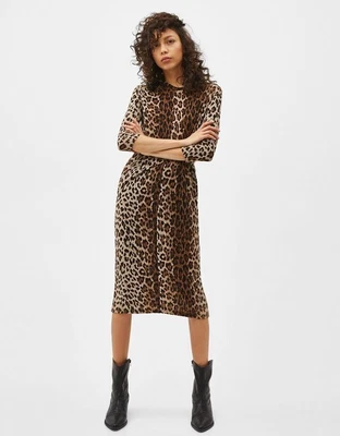 $59 • Buy BERSHKA (UK) Size L = AU 12 - 14 Leopard Print Drape Knit Dress