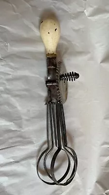 Vintage A&J Hand Mixer Egg Beater White Wood Handle PAT. Oct. 9 1923 • $7