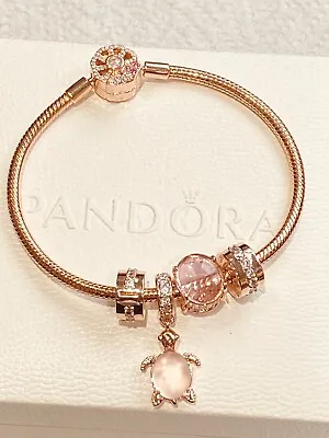 $57.05 • Buy Pandora Rose Gold Bracelet With 4 Genuine Charms, 18cm
