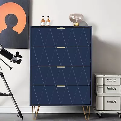 $169.99 • Buy 4 Drawers Chest Of Dresser Storage Tower Cabinet Navy Blue Bedroom Organizer