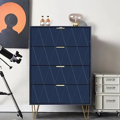 4 Drawers Chest Of Dresser Storage Tower Cabinet Navy Blue Bedroom Organizer • $169.99