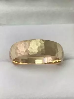 10k Solid Yellow Gold Mens Wedding Bands Rings 6mm Hammered Finish • $550