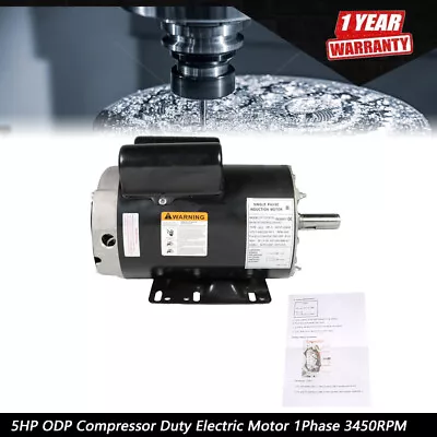 5HP Compressor Duty Electric Motor 1Phase 3450RPM 56HZ Frame 7/8  Shaft 230V New • $204.26