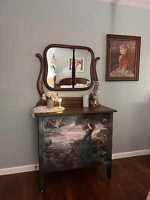 Antique Tilt Mirror Decoupaged Dresser • $750