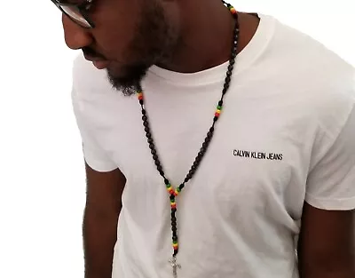 Jesus Necklace Rosary Cross Rasta Irie Rosary BeadHip Hop Black Lives Matter • $12.80