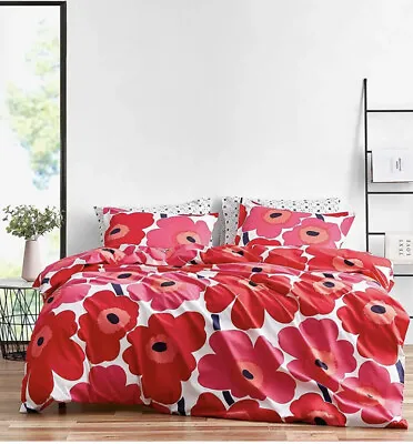 NIP Marimekko Unikko Pink Poppies King Comforter Set 3pc • $199.99