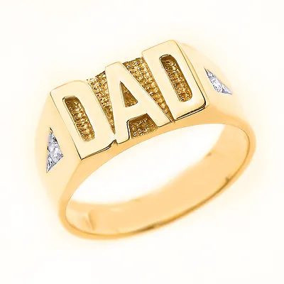 Father's Day Solid 10k Gold 0.04 Ct Diamond  DAD  Men's Ring Band Width 4.0 Mm • £347.44