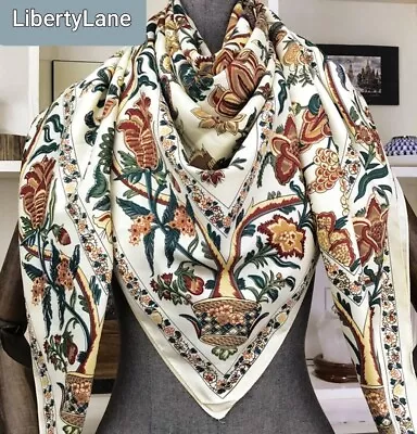 100 % Silk Ladies Cream  Neck Scarf  Floral  Arty  Bird Design Print Long Large • £46