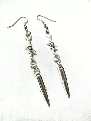 BARB WIRE Figure 8 Solid BULLET Double Dangling Charms Long Pair Of Earrings 3  • $11.99