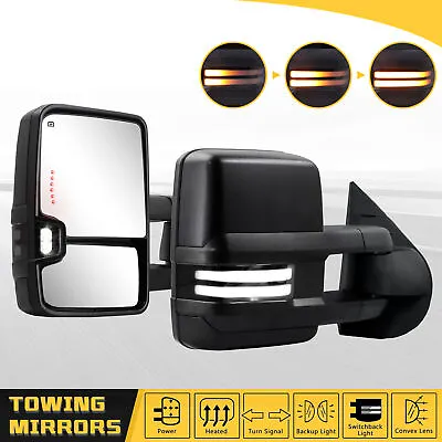 Tow Mirrors Smoked Switchback Heated For 2007-2014 Chevy Silverado GMC Sierra • $174.99