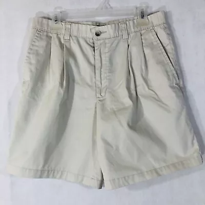 Cherokee Bermuda Shorts Men Size 33 Beige Button Zip Pleated Pockets Loops Soft • $9.11