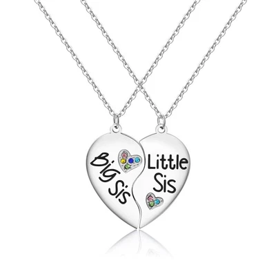 £4.60 • Buy Stainless Steel Matching Lettering Necklace Half Heart Pendant Sisters Necklace