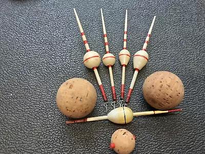 A Group Of 8 Vintage Fishing Bobbers 5 Hand-Painted Wood 3 Cork • $19.99