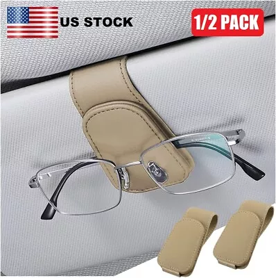 2× Magnetic Leather Sunglasses Holder For Car Sun Visor Eyeglass Hanger Clip USA • $11.96