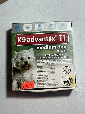 K9 Advantix II Kills Repels Fleas Ticks Mosquitos Medium Dog 11-20lbs 2 Pack  • $29.99